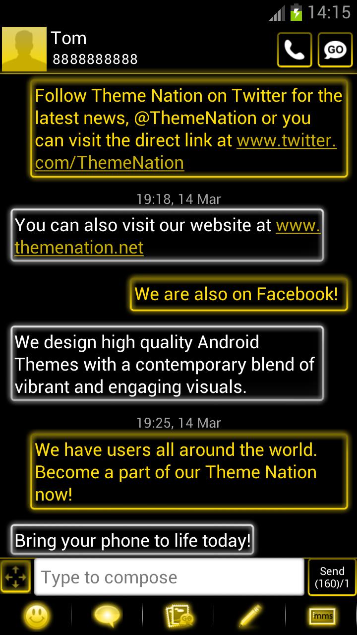 GO SMS Pro Theme - Yellow Neon